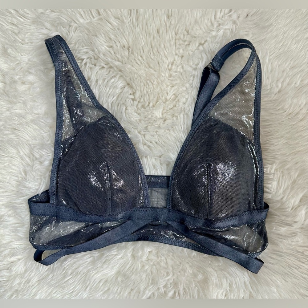 Victoria's Secret Sexy Bralette Charcoal Mesh Shiny Shimmery Small - Picture 2 of 8